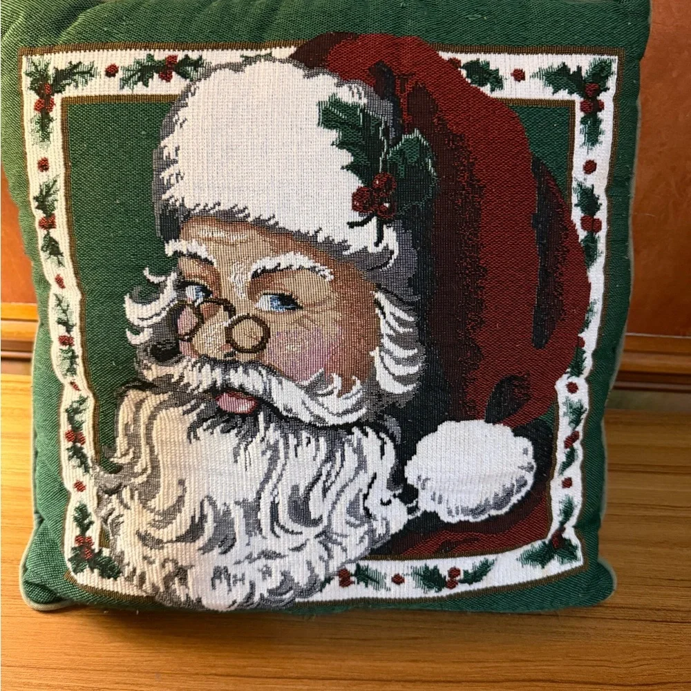 Santa Claus Large Holiday Green Tapestry Throw Pillow- 17